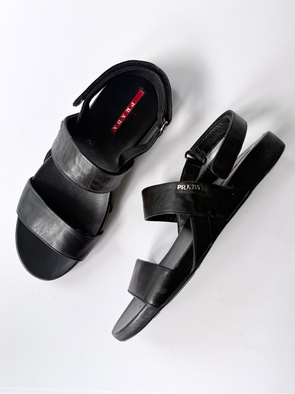 Prada Black Leather Slingback Sport Sandals 37.5 / 7.5